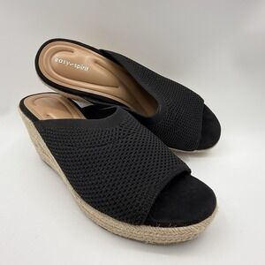 Easy Spirit Sz 11 Jalen Wedge Espadrille Sandal Black NWOB Store Display 3" Heel